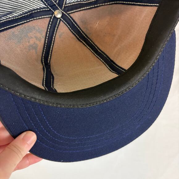 Roadway Vintage Snapback Trucker Hat Blue Orange Patch Logo USA - Picture 3 of 6